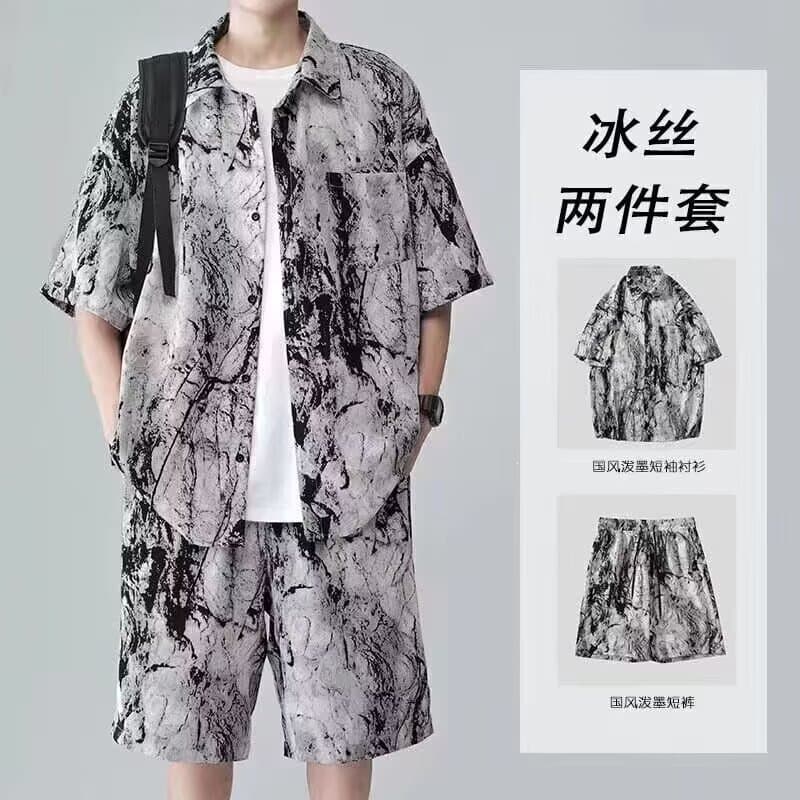 New Chinese Style National Trend Matching Set Summer New Retro Jacquard Top Petite Shirt Shorts Two Piece Set