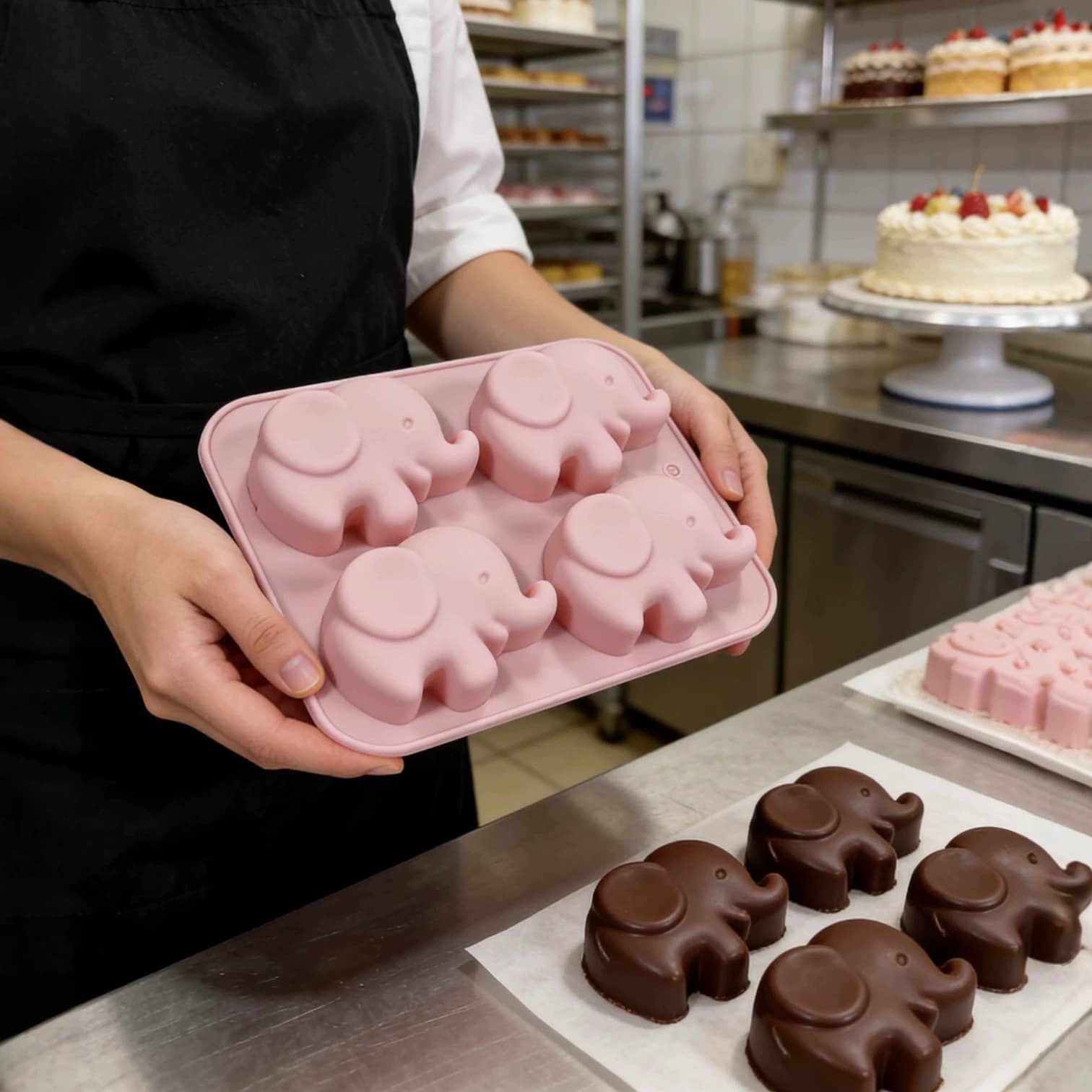 In Stock 4-Cavity Elephant Shape Silicone Cake Mold, Chocolate Baking, Ice Cube Tray, Soap Mold, Animal Silicone Mold