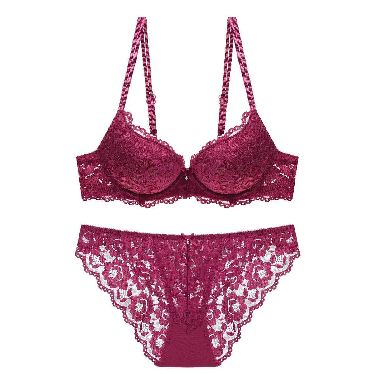 Women's Push-Up Bra Set for Small Bust, Sexy Lace Bra with Side Coverage and Anti-Sagging Support, Autumn/Winter Lingerie
