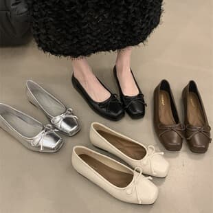 Silver Ballet Flats with Bow, 2026 Spring New Arrival, French Style Gentle Evening Flat Shoes for Women