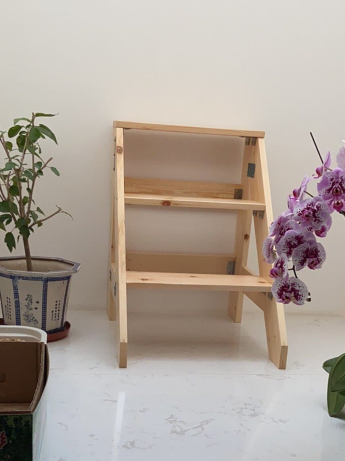 Solid Wood Step Stool with Platform, Single-Side Wooden Handrail Ladder for Balcony, Loft, Straight Ladder, Mobile