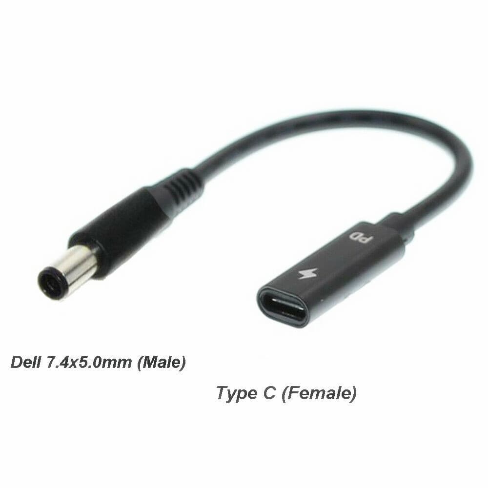 Type-C USB-C Female to DC 7.4x5.0mm Fast Charging Cable for Dell 65W Laptops