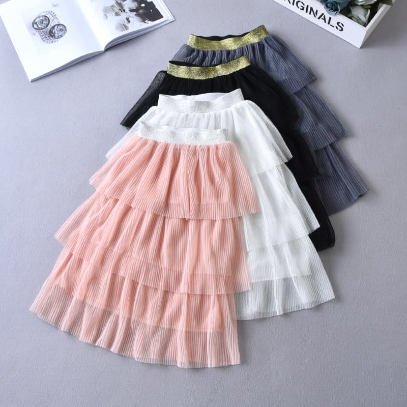 Versatile Long Children's Skirt 2024 Summer New Style Net Yoke Design Stylish Cake Skirt For Girls