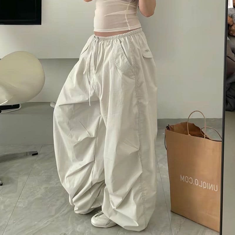 Hot Selling Autumn Retro American Relaxed Style Cargo Wide-leg Loose Casual Pants Trendy Beige White Dark Gray