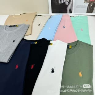 Export Paul T-shirt LF small pony logo embroidery women's round neck short sleeve pure cotton half sleeve men's sweatshirt versatile basic top trendy