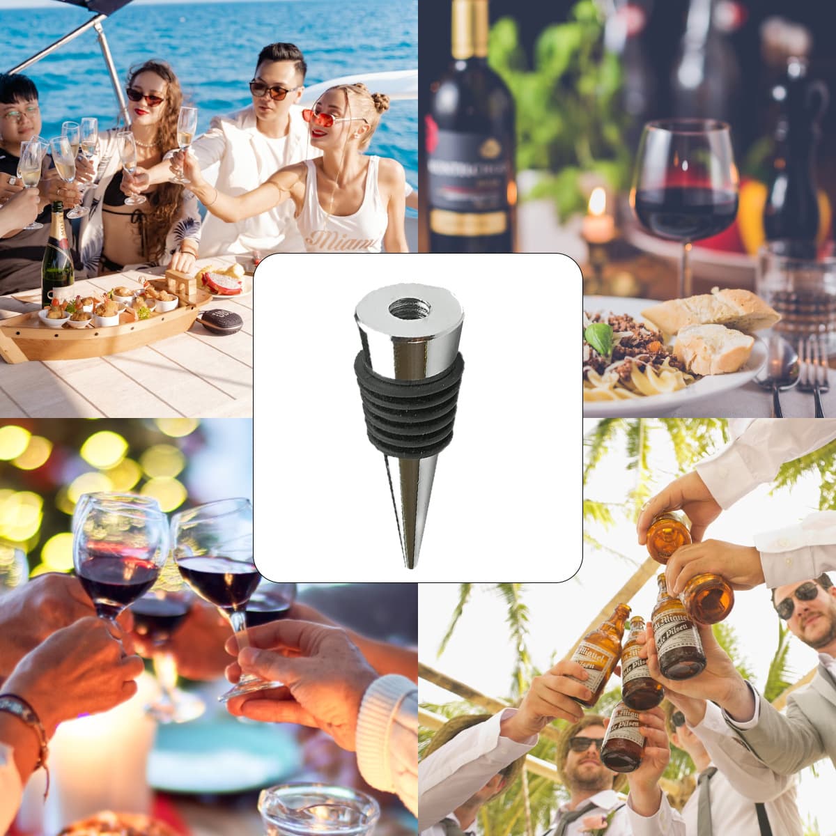 Silver wine stopper lower body six-thread tapered with hole wine stopper accessory silicone wine stopper flat bottom wine stopper sparkling wine stopper