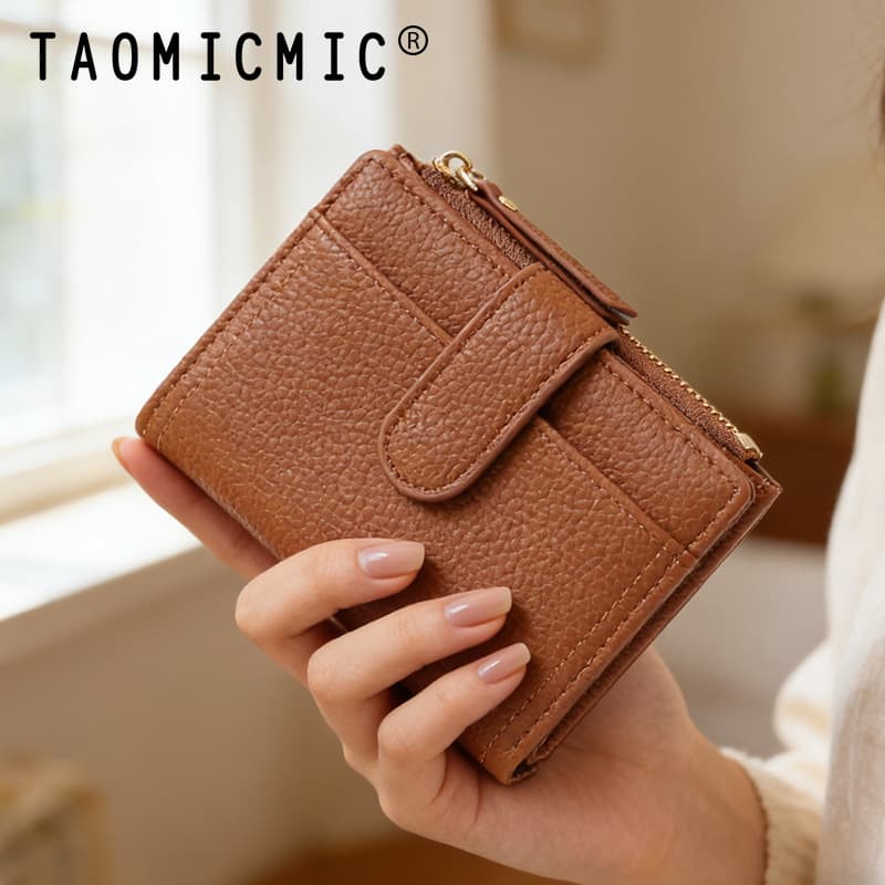 Cross-Border Pebble Grain Fashion Short Zipper Women's Wallet Premium Two-Fold Coin Card Holder Factory Direct