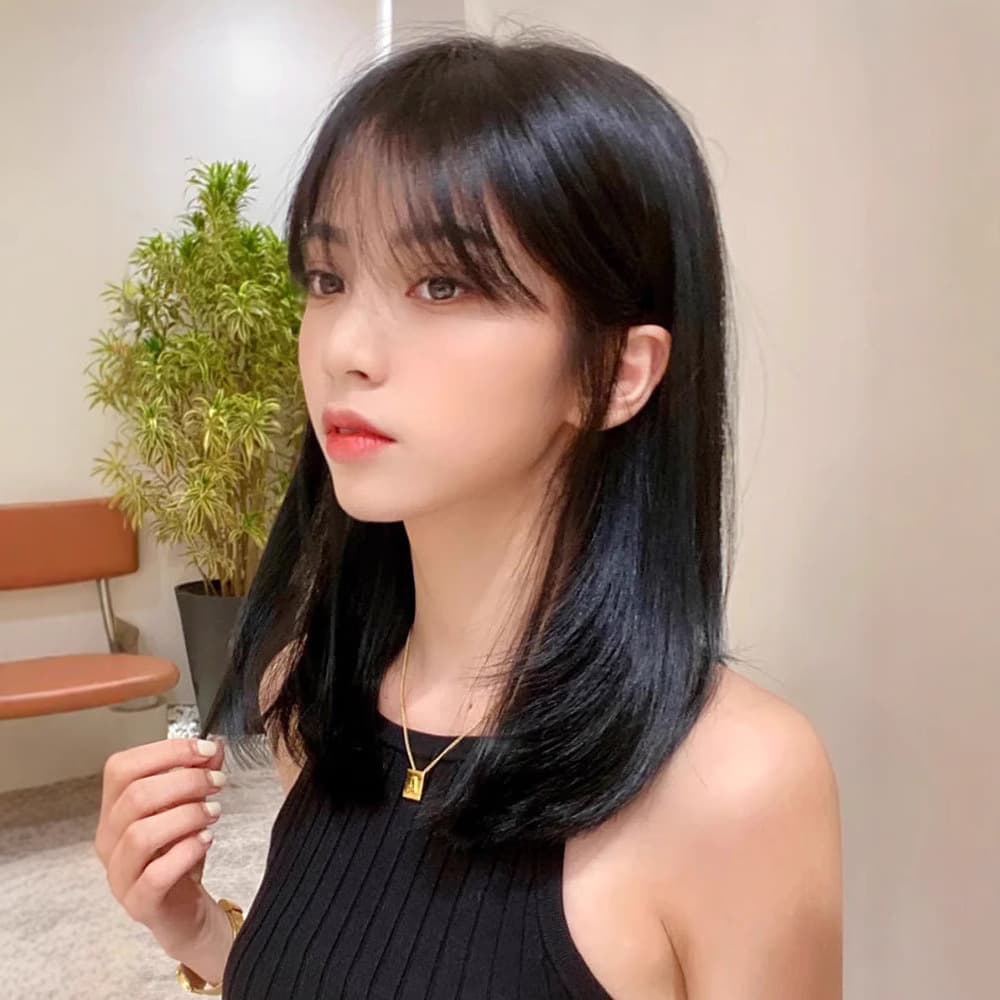 Xuchang Wig Women's Long Straight Real Human Hair Full Natural Head Cover Clavicle Length Medium Long Hair Wig Headpiece