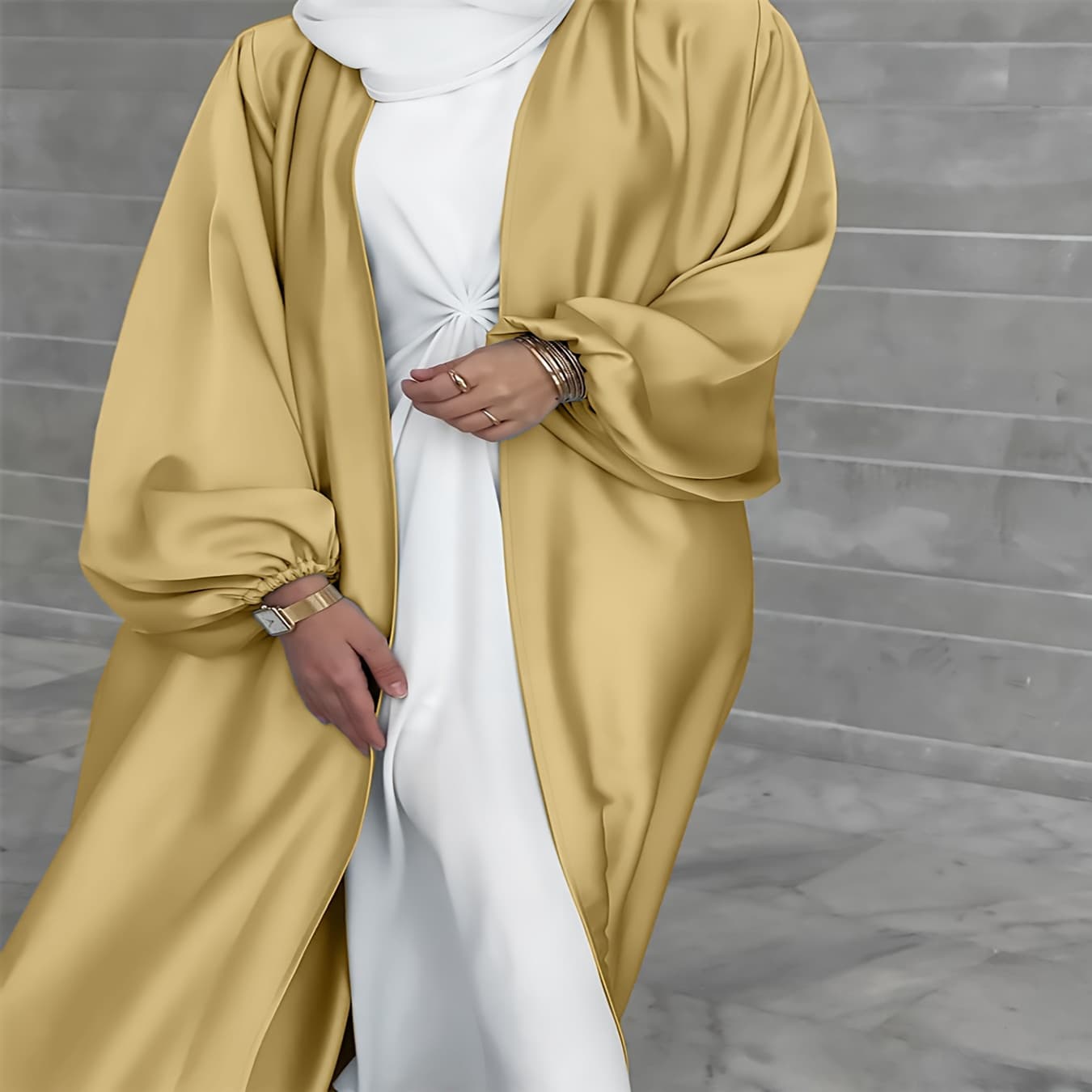 2024 New Cross-Border Women's Satin Puff Sleeve Robe Elegant Cardigan