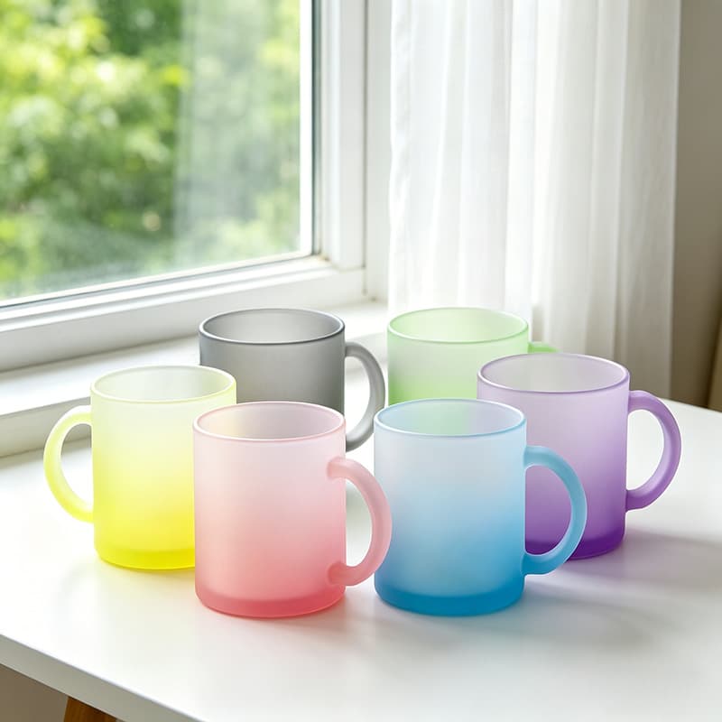 Sublimation gradient frosted glass cup with handle creative DIY printed gift high-end crystal glass tea cup