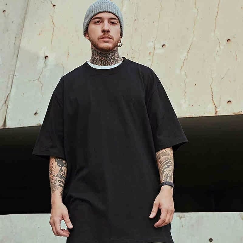 8XL Polyester 180g Solid Black T-Shirt Plain Summer Short Sleeve Men Loose Fit T-Shirt Ins Plus Size Oversized