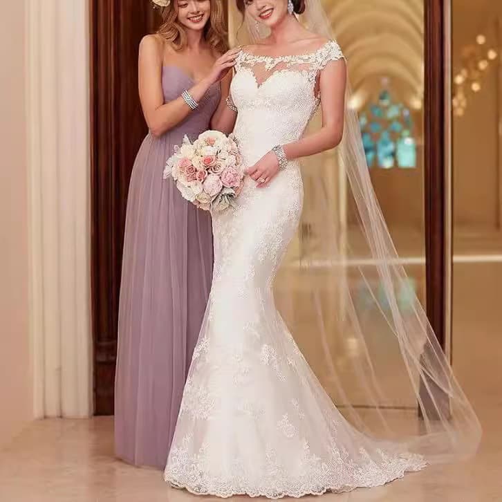 Amazon's new retro lace French one-shoulder fishtail main wedding dress bride's high-end niche slimming wedding dress