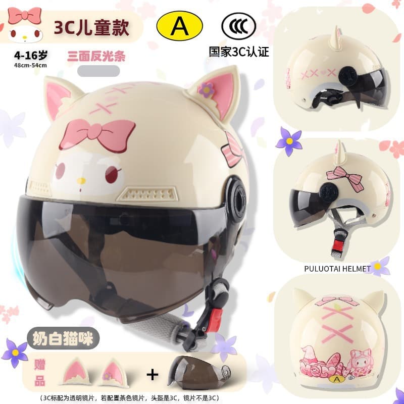 3C Certified Summer Helmet for Electric Scooter, Class A Parent-Child Helmet, Cartoon Cute Kids Helmet, Adult Motorcycle Helmet for Women