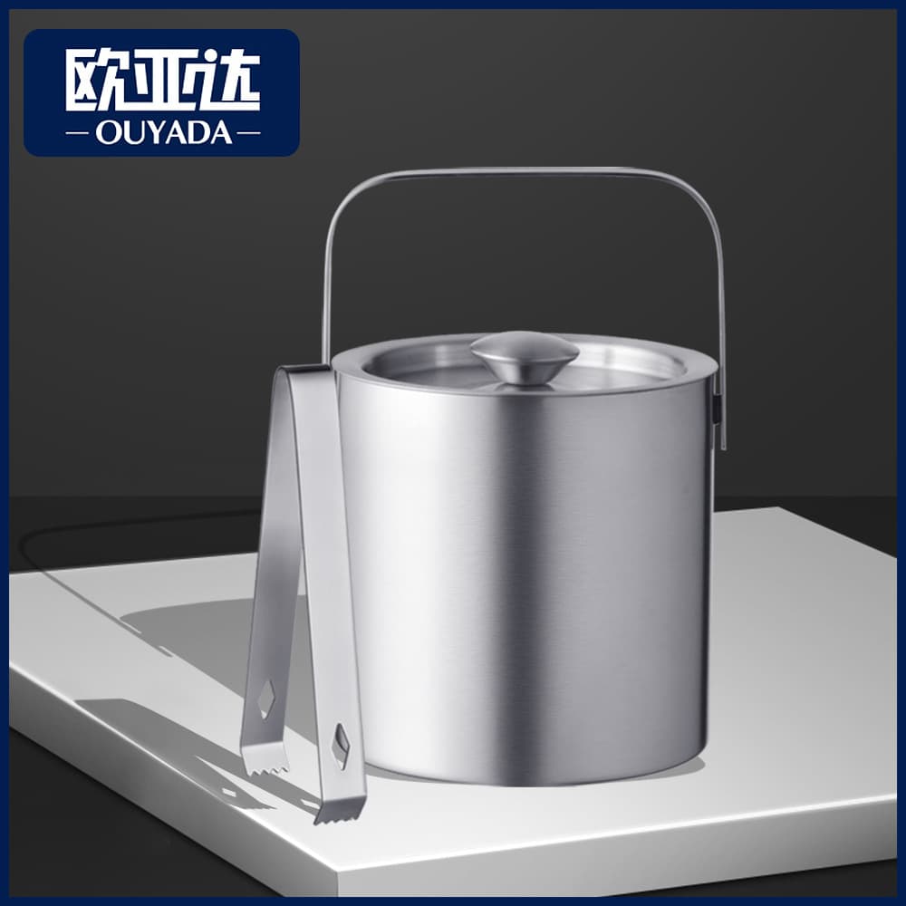 Stainless steel ice bucket custom ice bucket ice clip 1.3L outdoor beer ice bucket cold bar ktv ice bucket