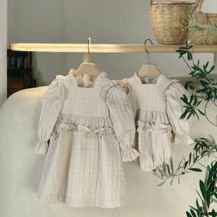 Girl's Elegant Waffle Fabric Flutter Sleeve Dress, Baby Girl Autumn/Winter Long-Sleeve Princess Dress, Toddler Wearable Long Dress