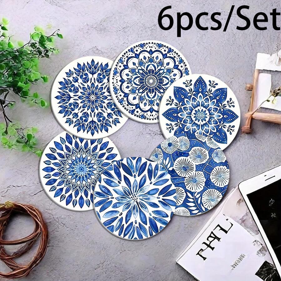 6-pack simple style silicone coaster set coffee coaster with anti-slip coaster desktop cup protection gift