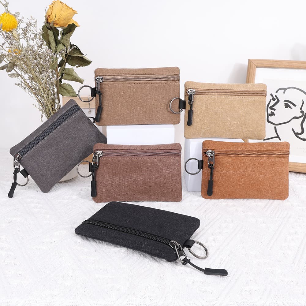 Canvas Mini Wallet, Coin Purse, Portable Bag with Lanyard and Buckle, Women's Wallet, Coin, Key, Card Holder, Storage Bag