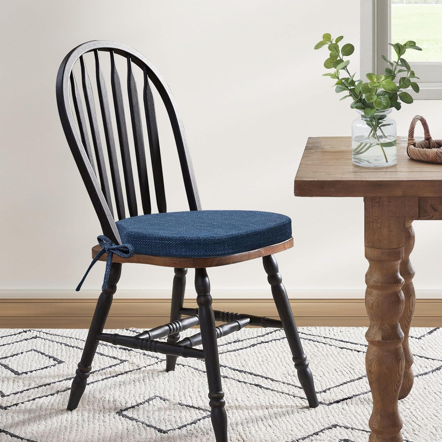 American-Style French Country Windsor Vintage Solid Wood Backrest Chair, Home Dining Chair, Simple Dining Room Cafe Cushion