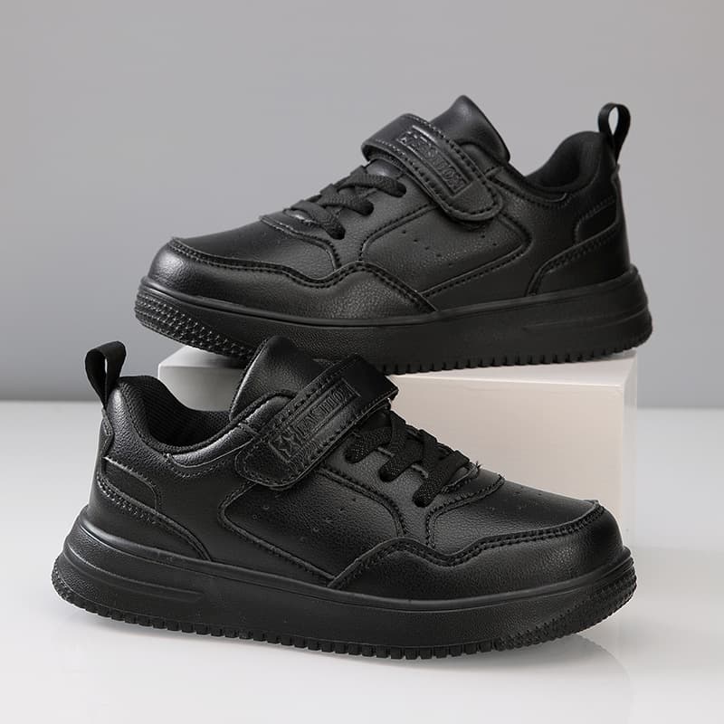 Children's Casual Shoes, Black Leather Sneakers for Boys and Girls, Spring and Fall New Arrival, Soft Sole, Fashionable for Middle and Older Kids