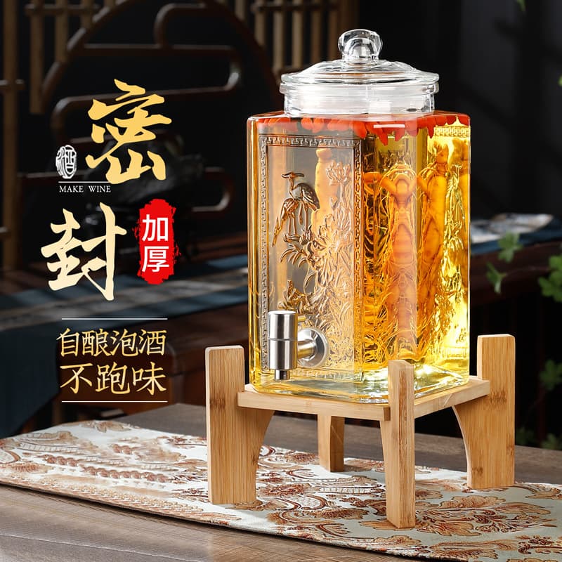 Manufacturer On-hand Wholesale Household Sealed Transparent Glass Bottle with Tap Wine Bottle Wine Barrel Wine Vessel Infusion Jar