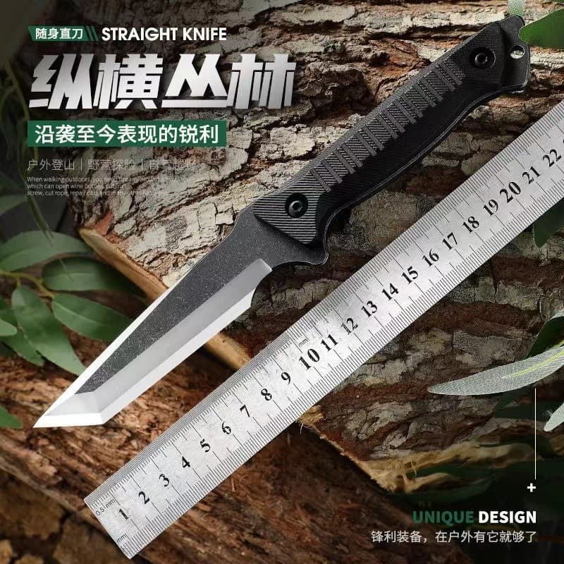 Outdoor Straight Knife, Survival Knife for Emergency Self-Defense, Camping High Hardness Utility Knife, Hiking Hunting Knife