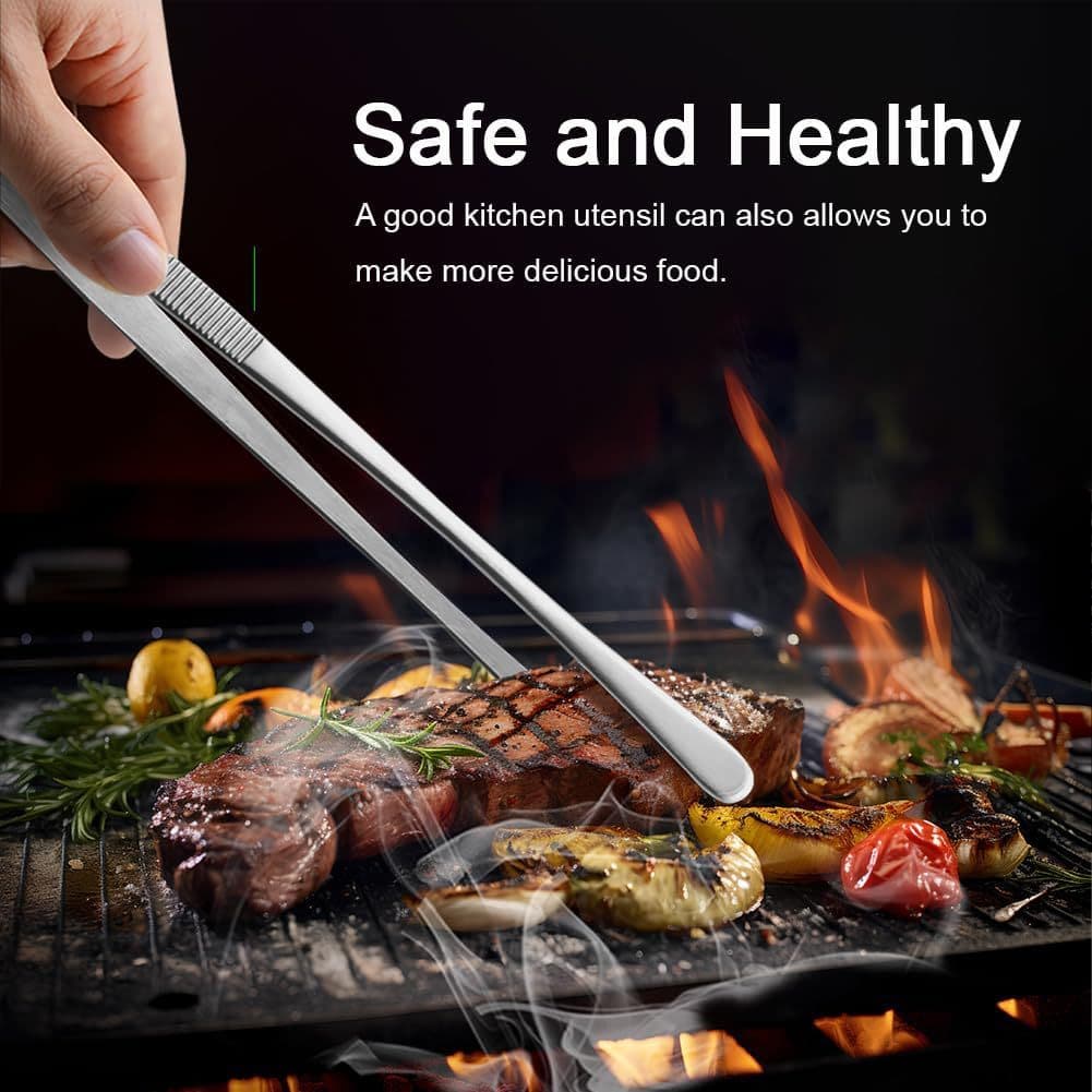 Amazon Hot Selling 12-Inch Stainless Steel Kitchen Tweezers Set 30cm BBQ Plating Food Tongs