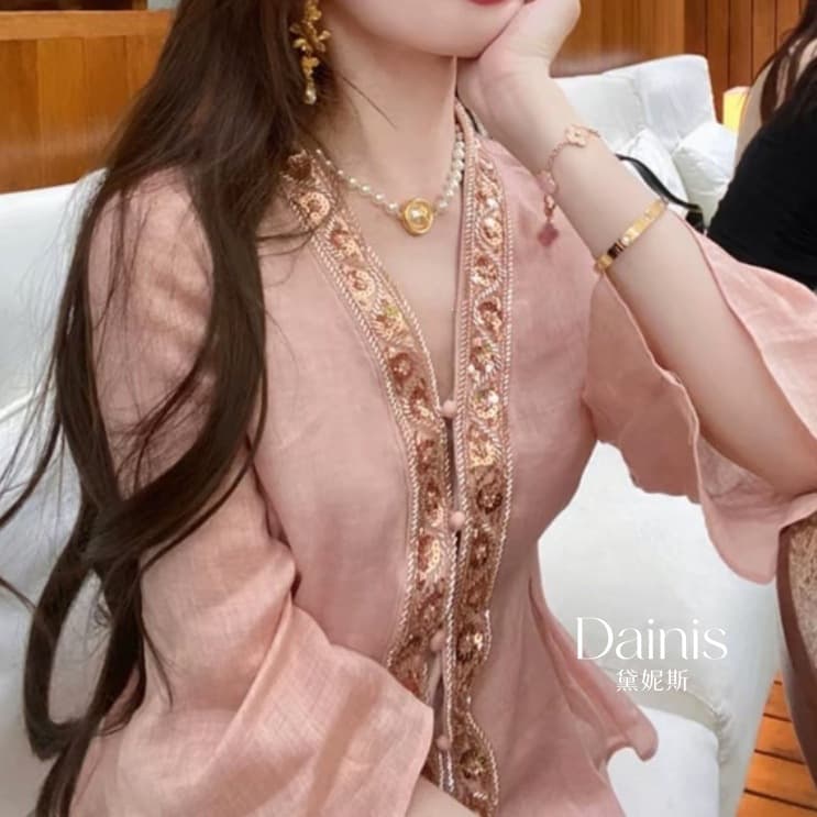 Trendy and Beautiful Vacation Style Loose Fit Blouse for Women 2025 Summer New Arrival Pink
