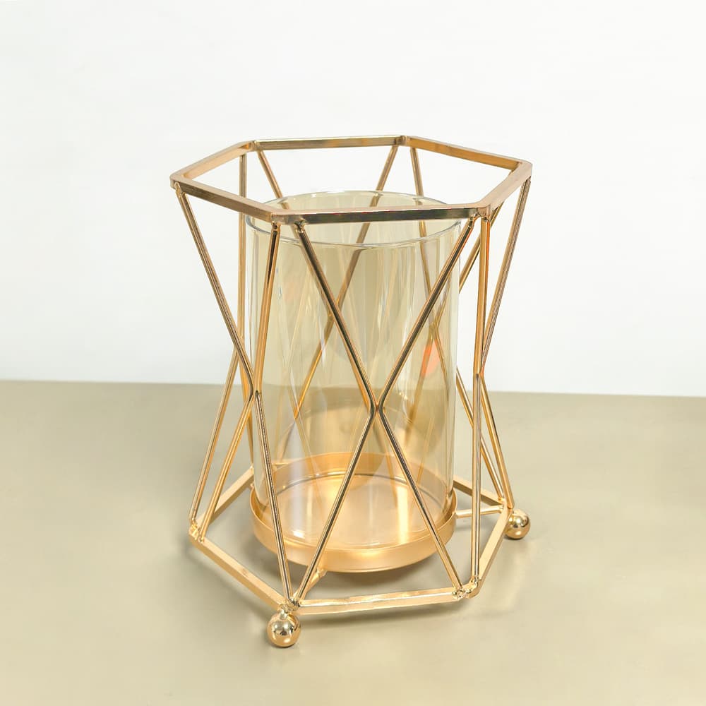 European Light Luxury Metal Glass Vase for Nordic Living Room Dining Table Dried Flower Arrangement Wine Cabinet Decorative Ornament