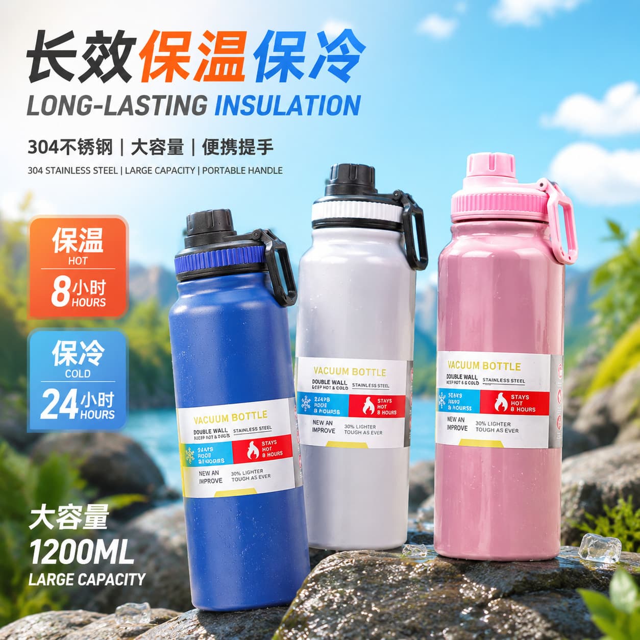 Cross-border space kettle large capacity outdoor sports kettle stainless steel thermos cup simple high 304 stainless steel