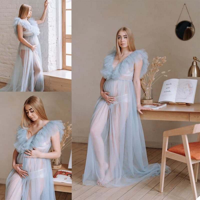 Women's wedding photography maternity wear mesh skirt soft mesh dress pajamas sexy see-through outfit art photo studio