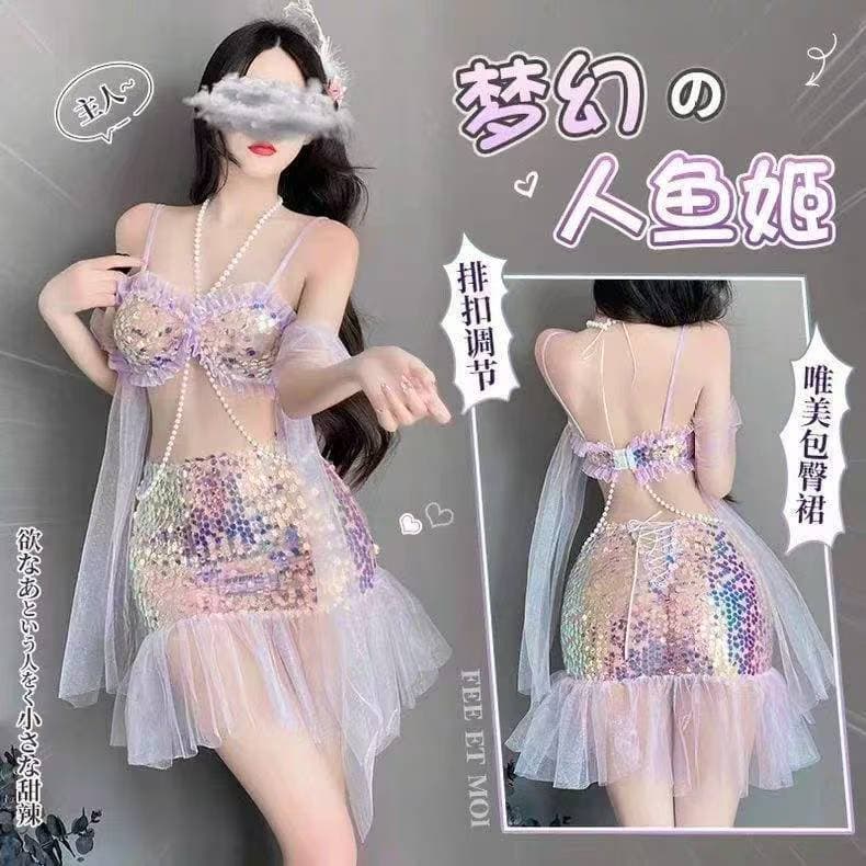 Mermaid COS Sequin Bodycon Dress Pearl Chain Glitter