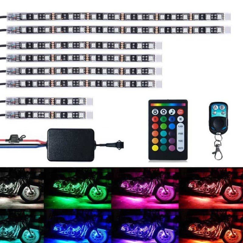 1-to-8 Car Ambient Light Strip, RGB Multicolor 4-Key Remote Control, Brake, Voice Control Function, Multi-functional Car Light