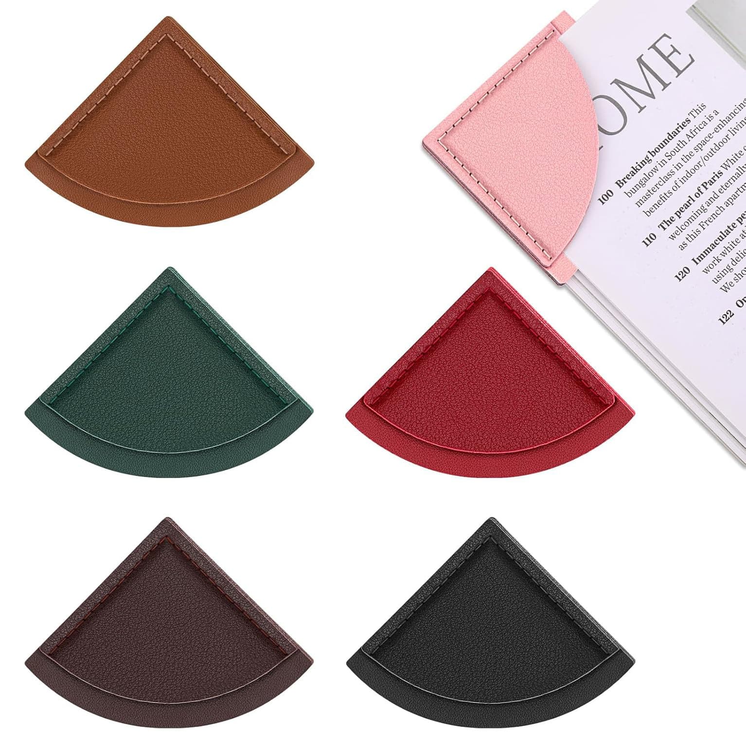 Creative Colorful Fan-Shaped Leather Bookmarks, Pu Book Cover Collection, Business Card Holder, Simple and Convenient Leather Bookmark Holder