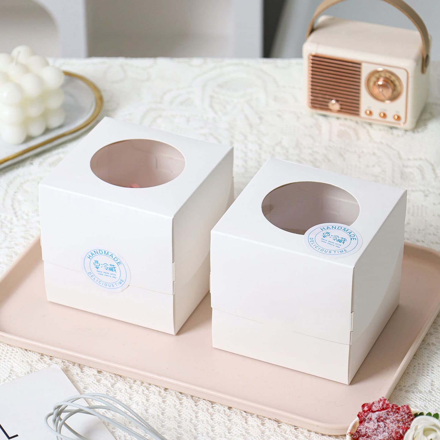 Flip-Top Windowed 2inch Cake Boxes, Dessert Mini Packaging Boxes, Mousse French Pastry Small Square Baking Boxes for Individual Packaging