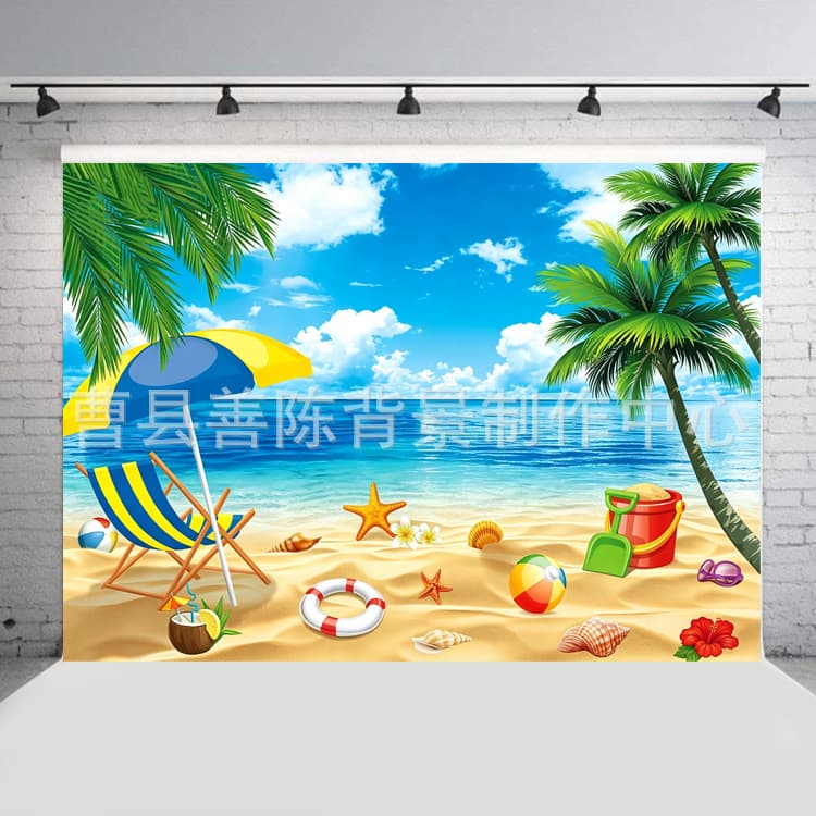 Alibaba Cross-border Exclusive Beach Coconut Tree Seagull Photography Backdrop Summer Seaside Indoor Photo Background