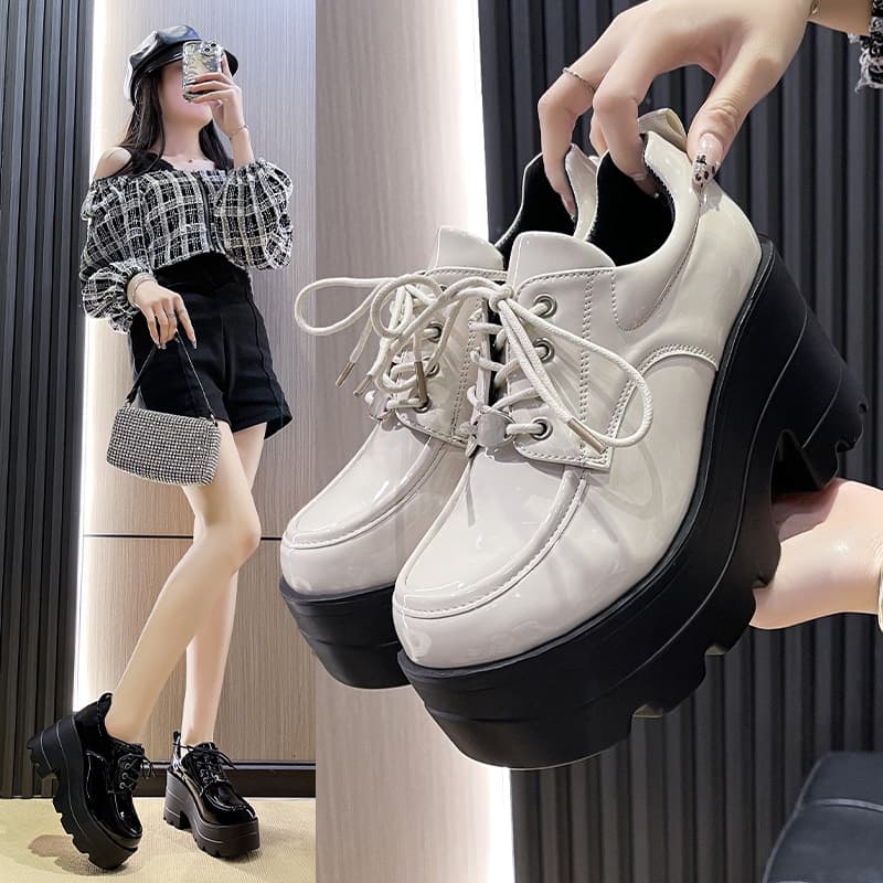 Small Men's Platform Shoes 2025 Spring New Thick Heeled Thick Sole Lace-up Loafers Women's British Style High Heeled Shoes