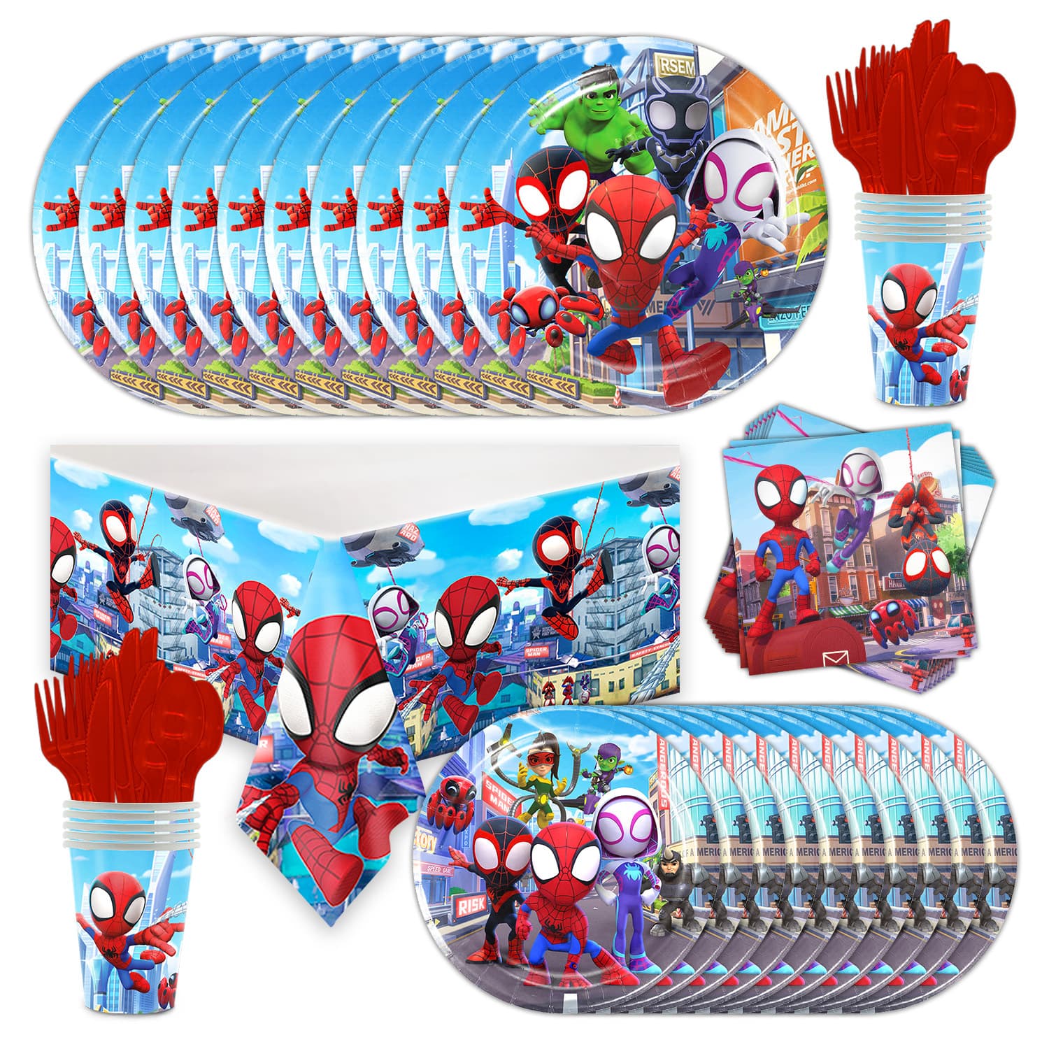 Spider-Man and His Amazing Friends Kids Birthday Party Decorations Paper Plates Napkins Cups Tableware Set