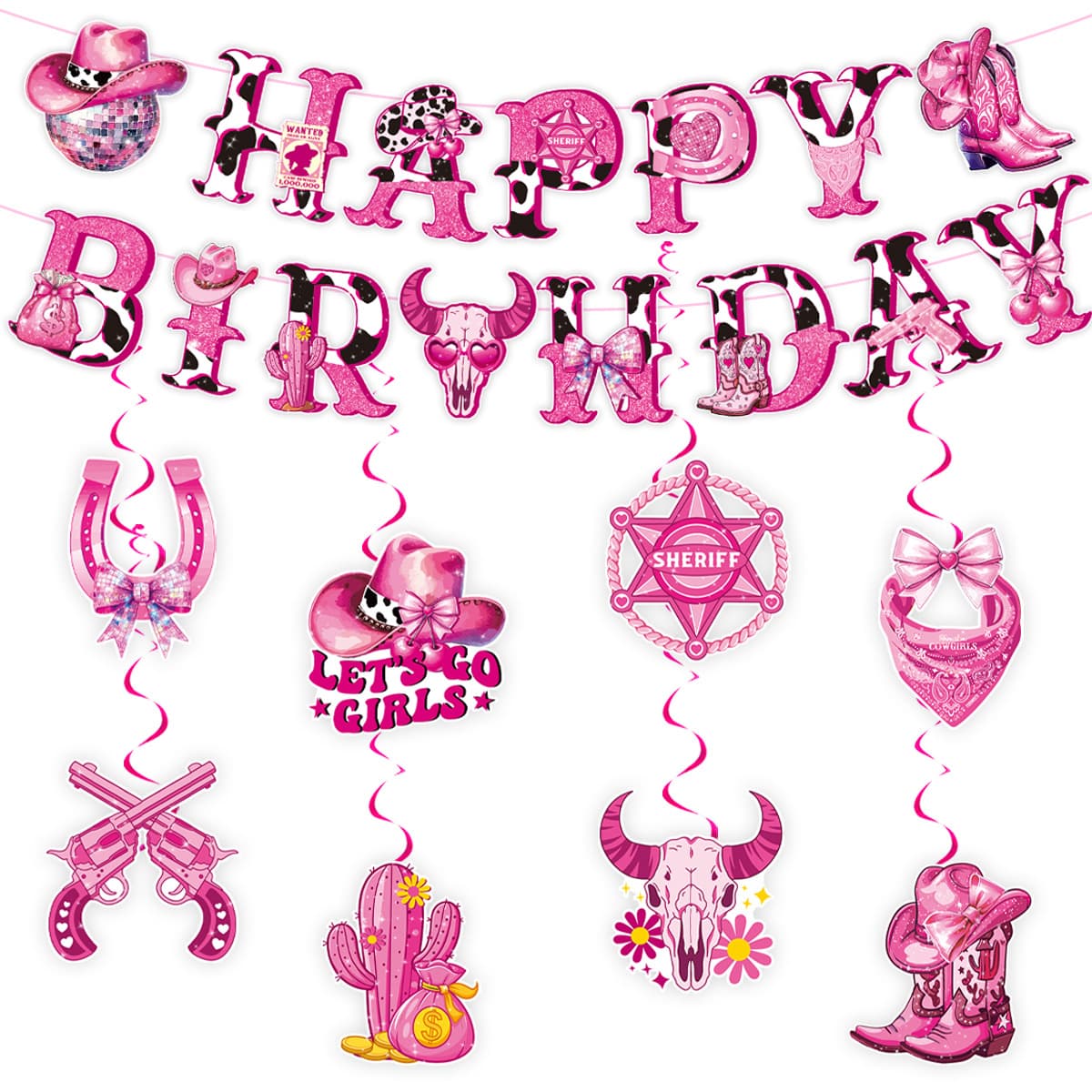 Western Cowboy Party Decorations Cowgirl Birthday Party Banner Spiral Hanging Decorations