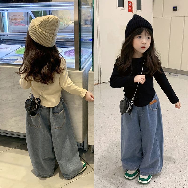 New Spring and Autumn Girls Suits Girls Korean Style Bottoming Shirts Casual Jeans Girls Wide Leg Pants Girls Tops Cotton