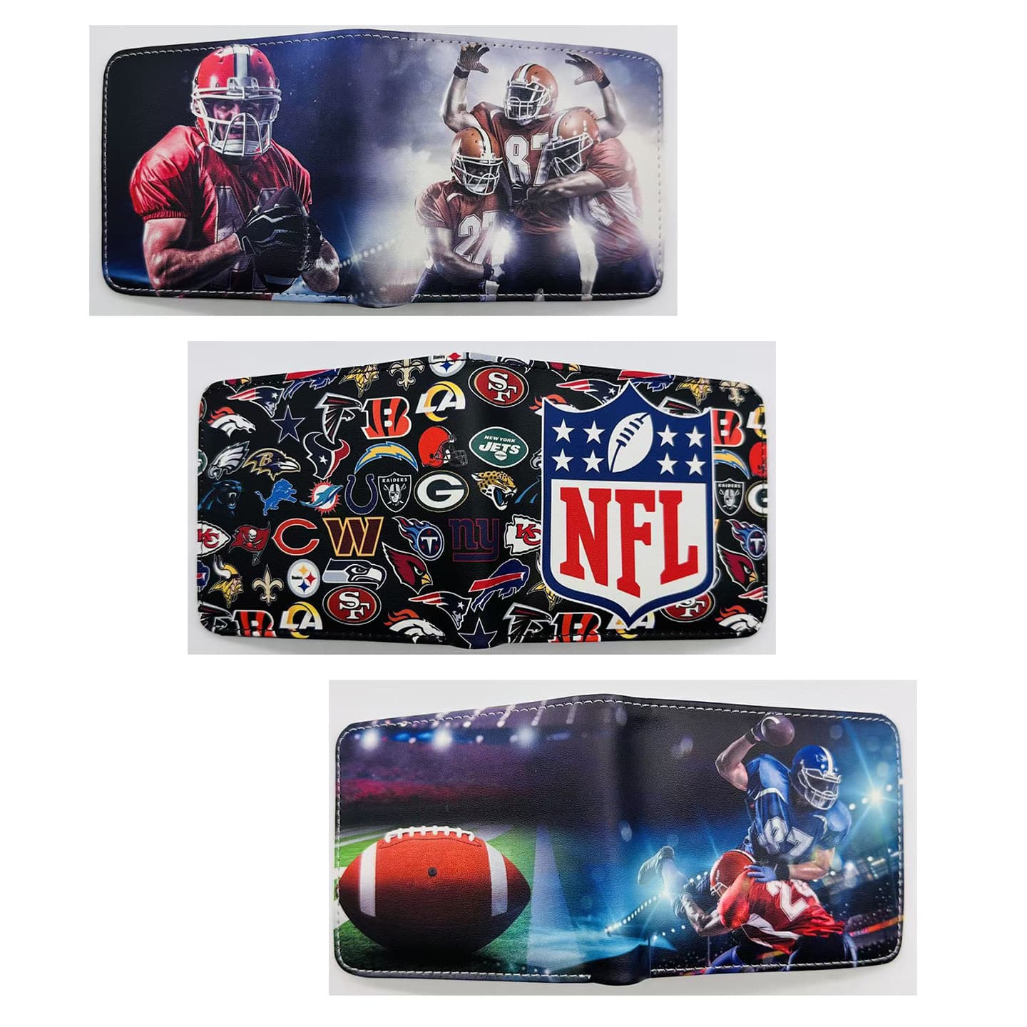 NFL Colorful Print Short Bifold Wallet for Teens, Universal Large Card Holder Money Clip