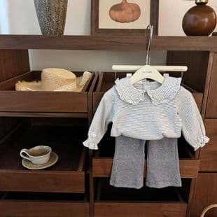 Girl Baby Spring Autumn Outfit Set New Girl Cute Doll Base Korean Flared Pants Fashion Two-Piece Ins