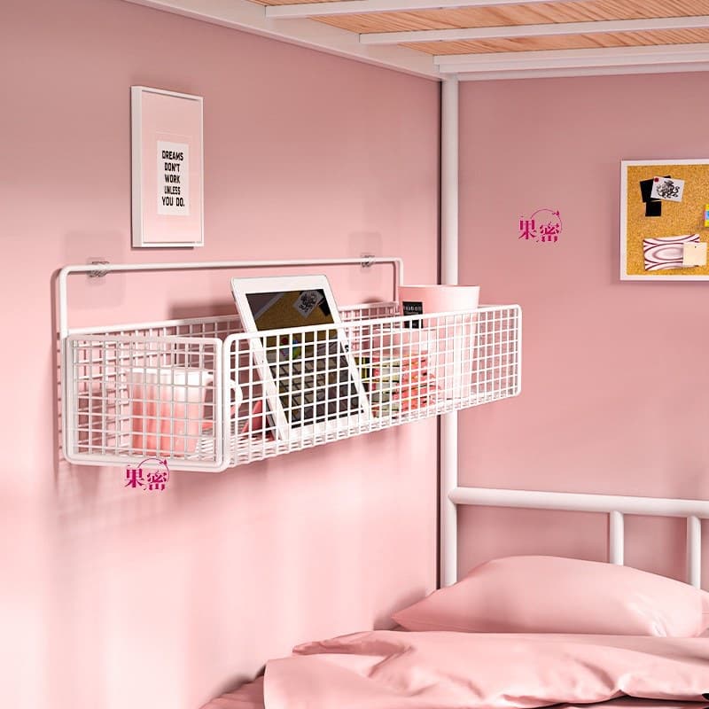 Wall-mounted Organizer for Student Dorms, No-drill Over-bed Shelf and Hanging Basket