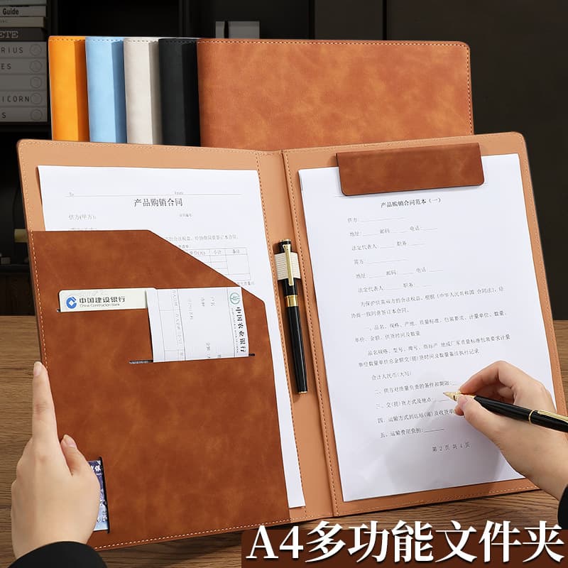 A4 magnetic folder custom logo manager clip leather pin lecture clip sales talk single clip conference pad plywood