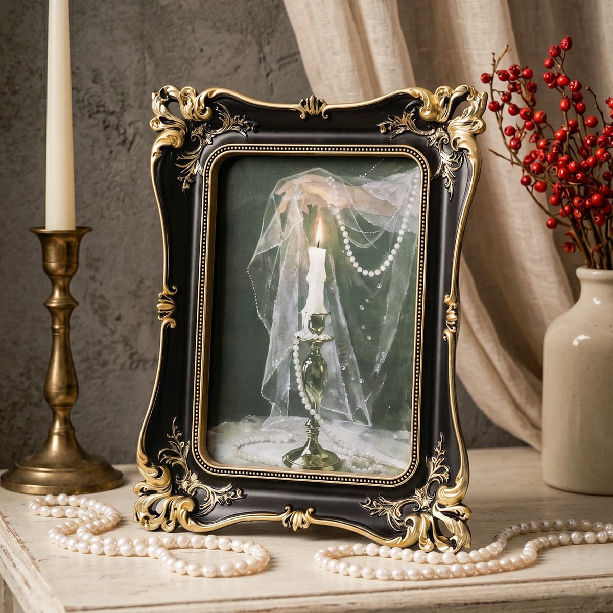Modern Light Luxury Black Gold Carved Photo Frame Tabletop Decor Minimalist Living Room Geometric Ornament