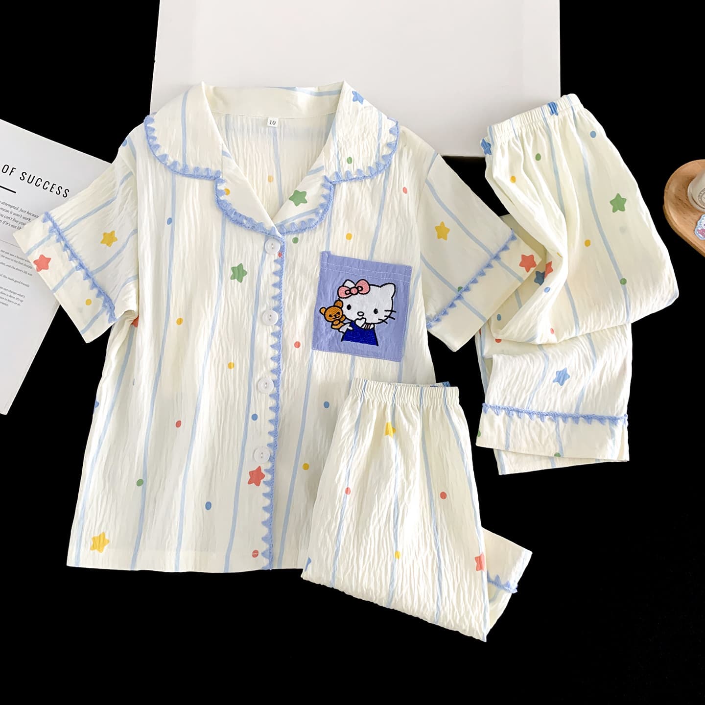 New Summer Kids Pajamas Cloud Cotton Short Sleeve Top and Long Pants 3-Piece Set for Boys and Girls, Middle and Big Kids Homewear Set Wholesale