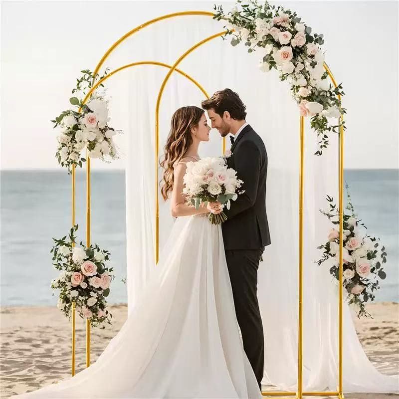 Wedding props iron art golden three-piece set curved shelf wedding welcome ornaments flower stand balloon arch stage stand