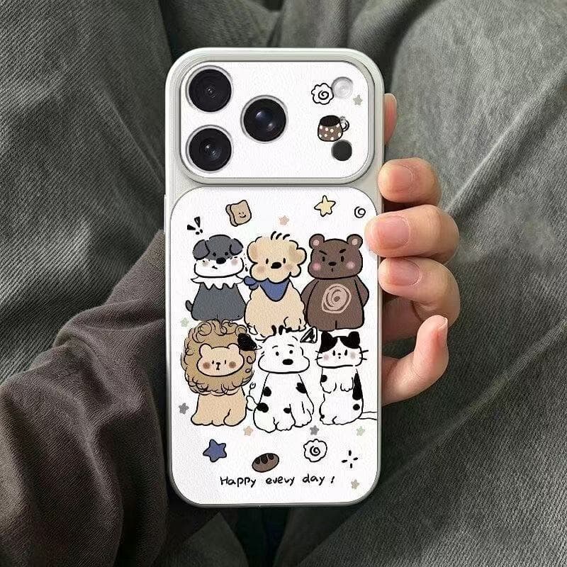 Cute Pet Large Window Phone Case Compatible with Apple 17 Pro Max, Corning Leather Case for iPhone 16, Cartoon Cute Design