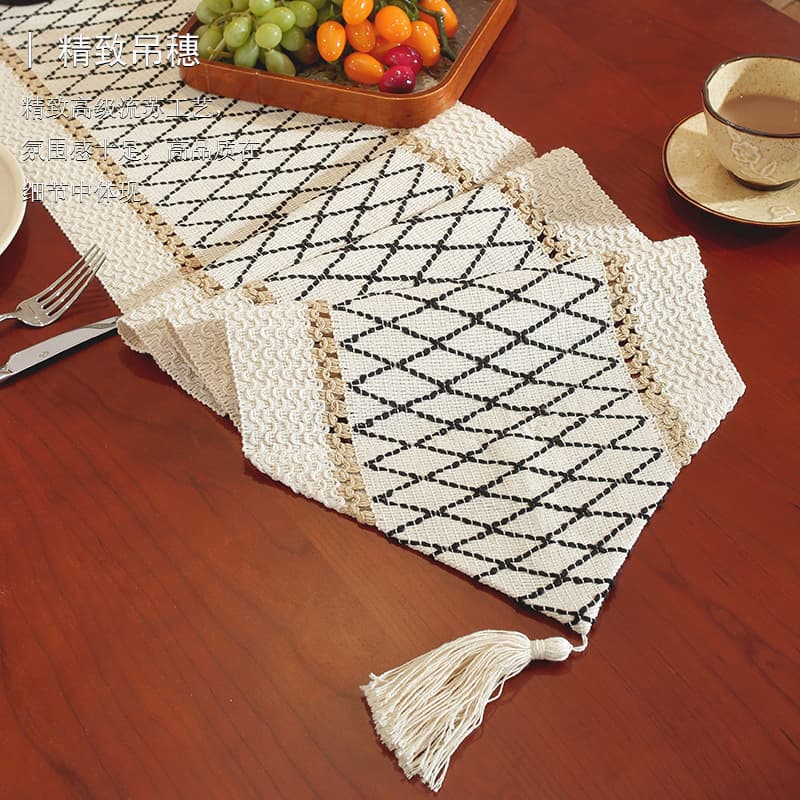 Cross-Border Simple Light Luxury Table Runner Symmetrical Color Matching Hanging Tassel Long Tablecloth Festive Tea Table Table Runner Decoration Entrance Counter Cloth