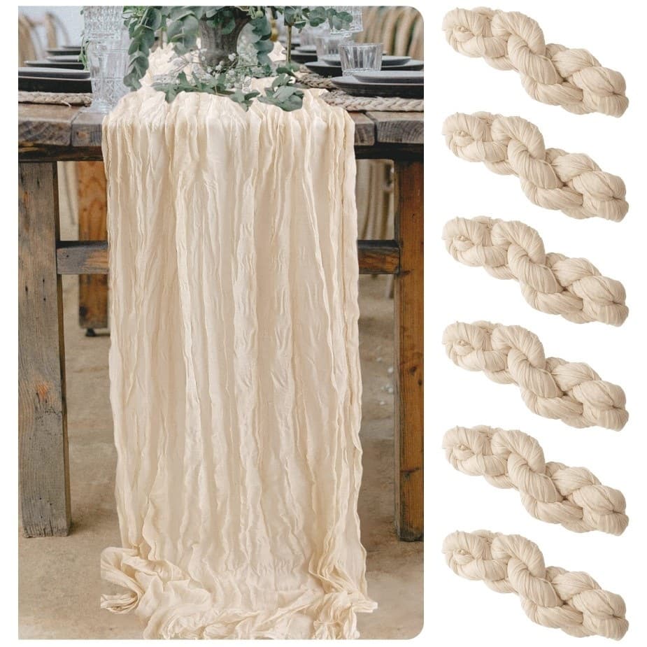 Beige Party Dining Table Translucent Pleated Tablecloth Birthday Dessert Table Atmosphere Scene Decoration Wedding Banquet F^