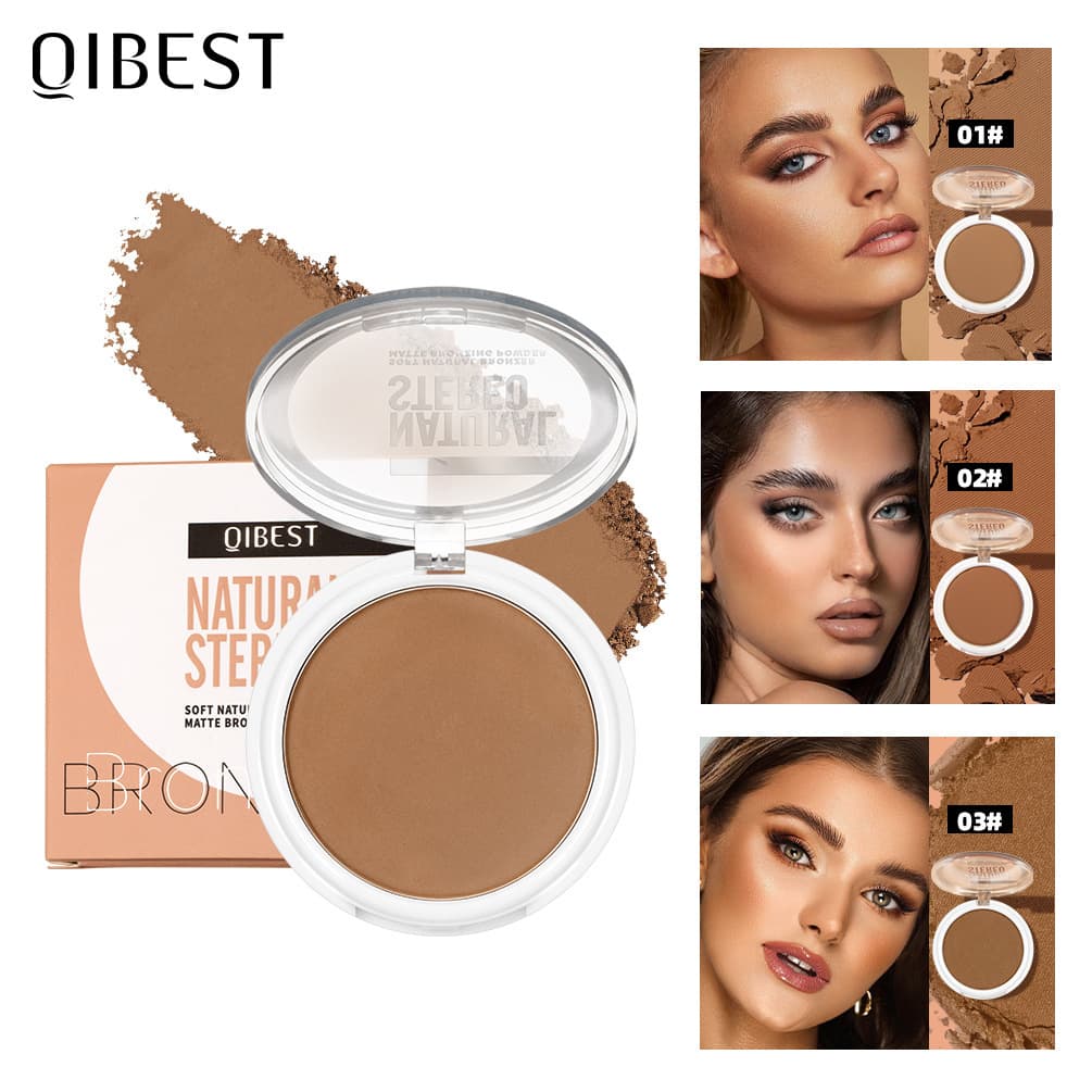 QIBEST Cross-Border Contouring Palette: All-in-one contouring palette for beginners, combining matte highlighting, nose shadow, and contouring for refining facial features.